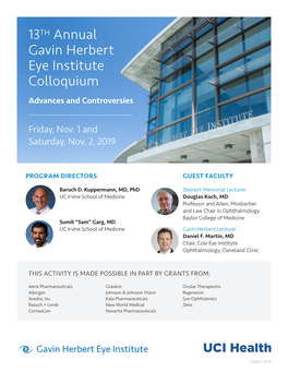 13TH Annual Gavin Herbert Eye Institute Colloquium Advances and Controversies