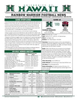 Uh-Unlv Series History Game Storylines 2015 Hawai'i