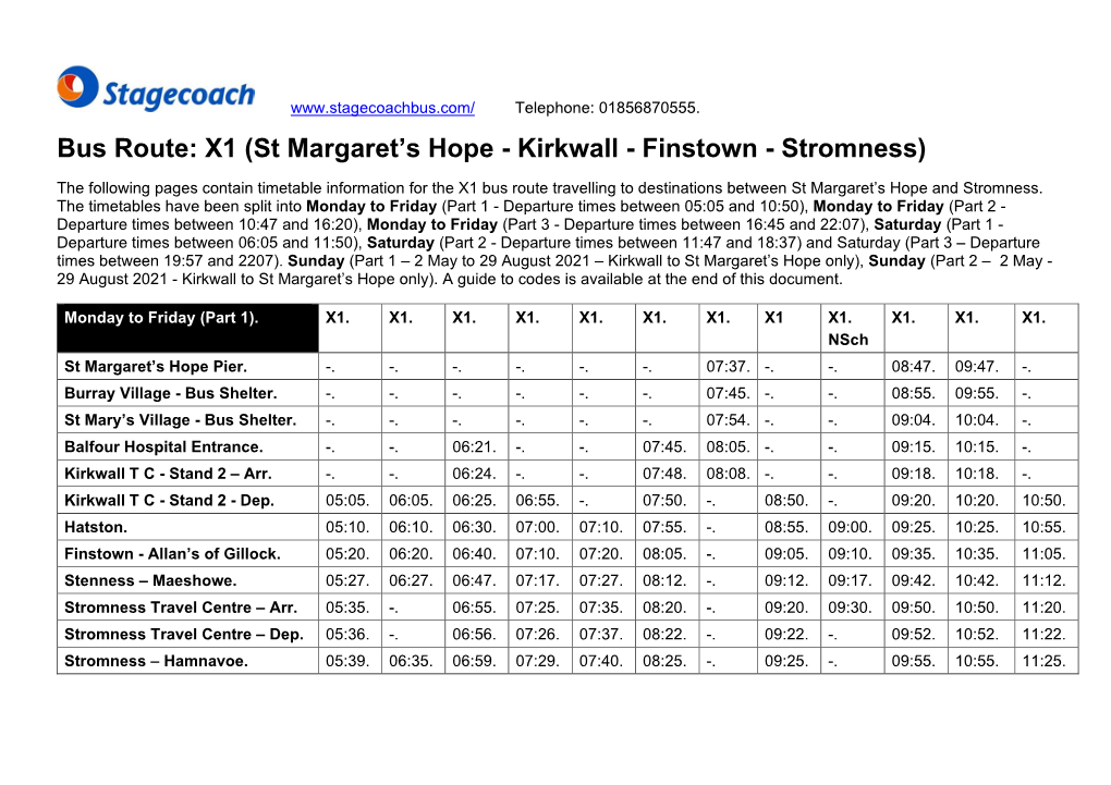 Bus Route: X1 (St Margaret's Hope