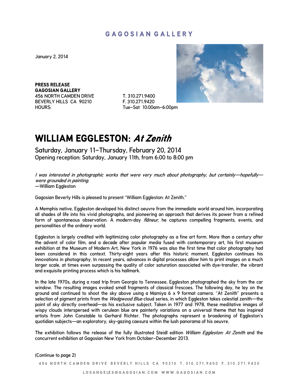 WILLIAM EGGLESTON: at Zenith