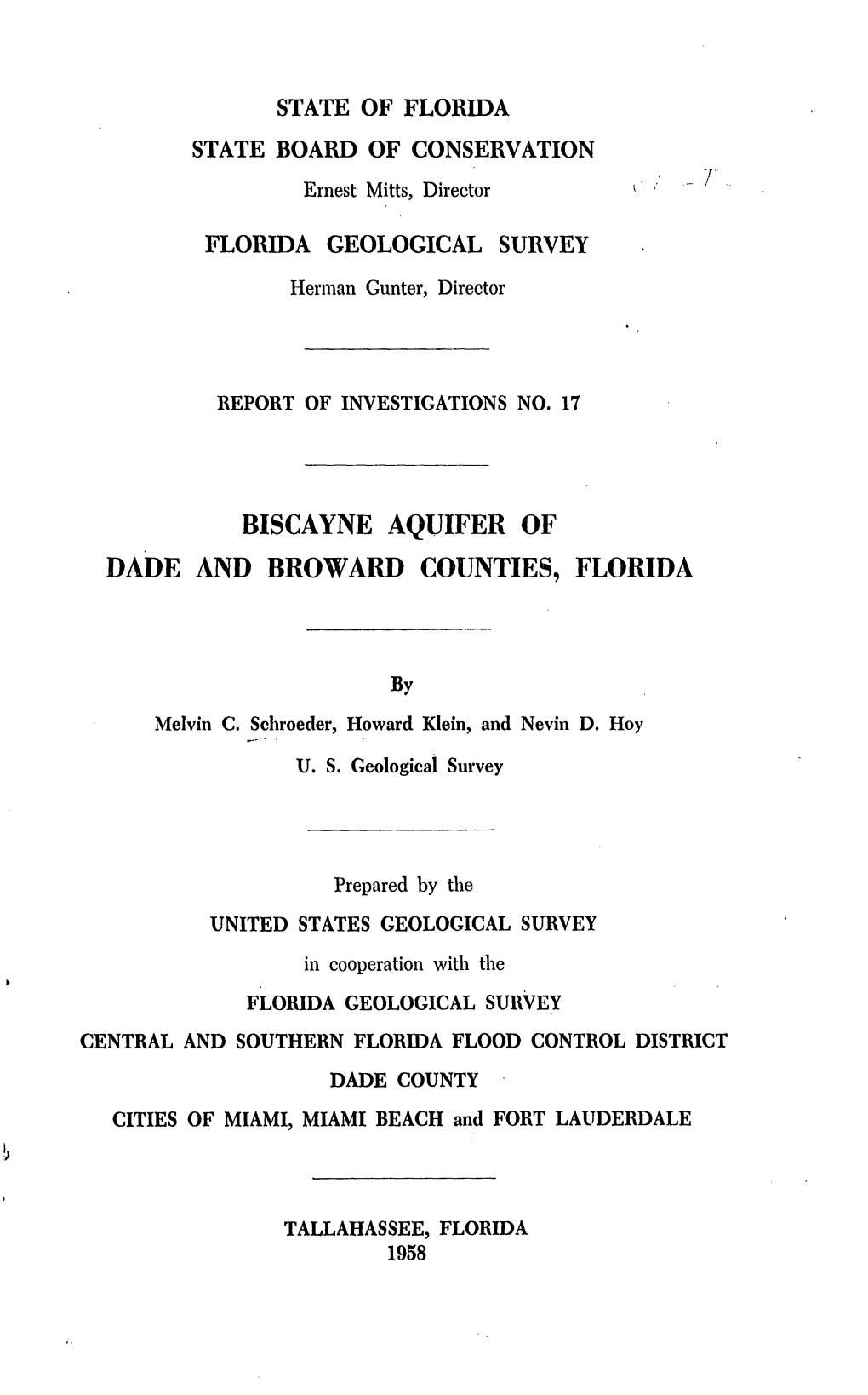 Biscayne Aquifer of Dade and Broward Counties, Florida