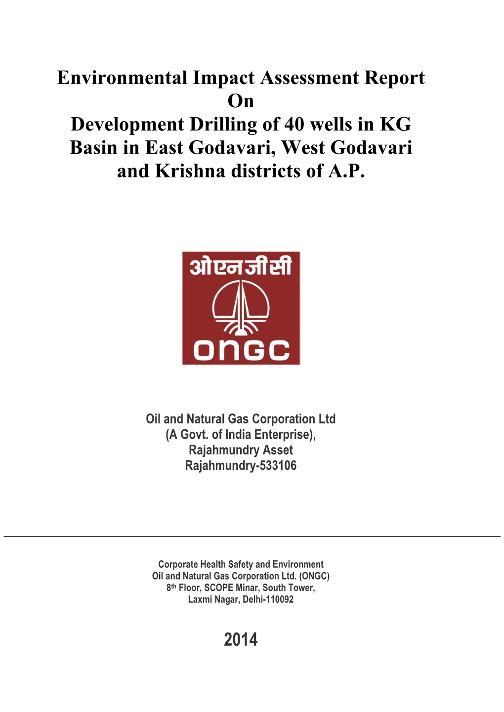 E I A/EMP for Development Drilling of 40 Wells in KG Basin, A.P