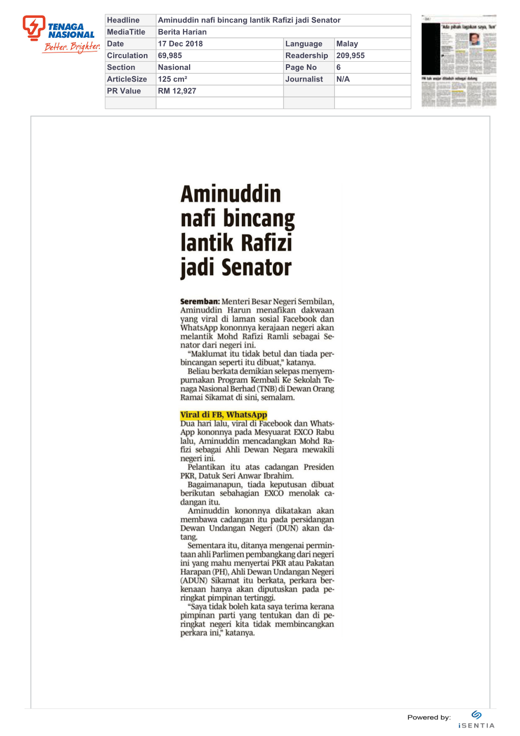 Aminuddin Nafi Bincang Lantik Rafizi Jadi Senator