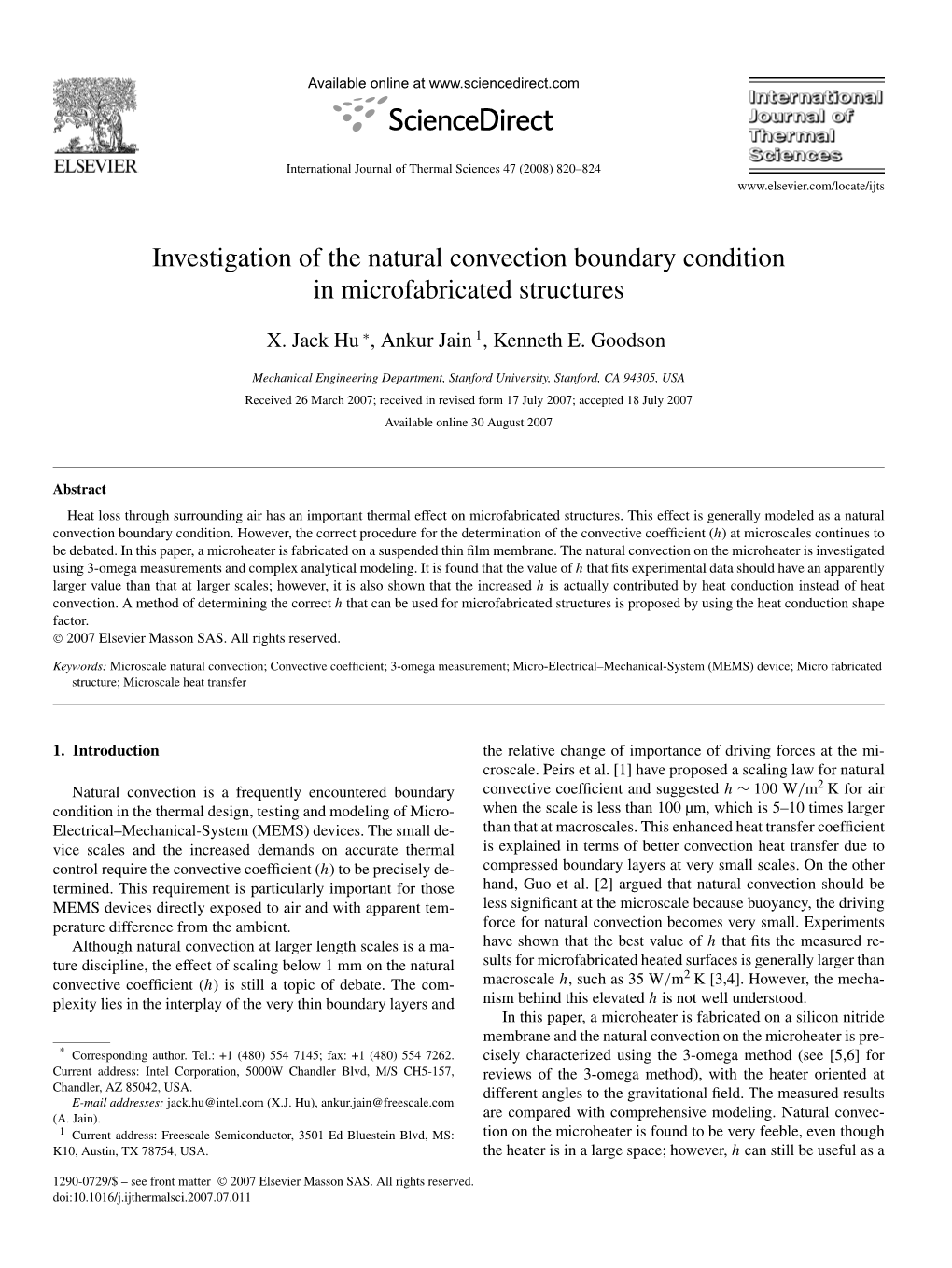 Investigation of the Natural Convection Boundary Condition in Microfabricated Structures