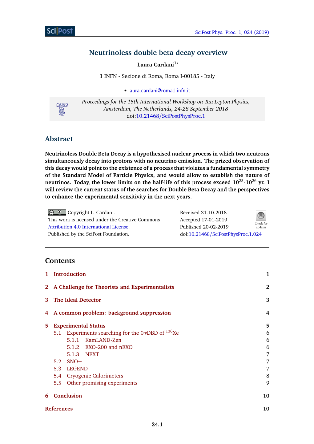 Neutrinoless Double Beta Decay Overview Abstract Contents