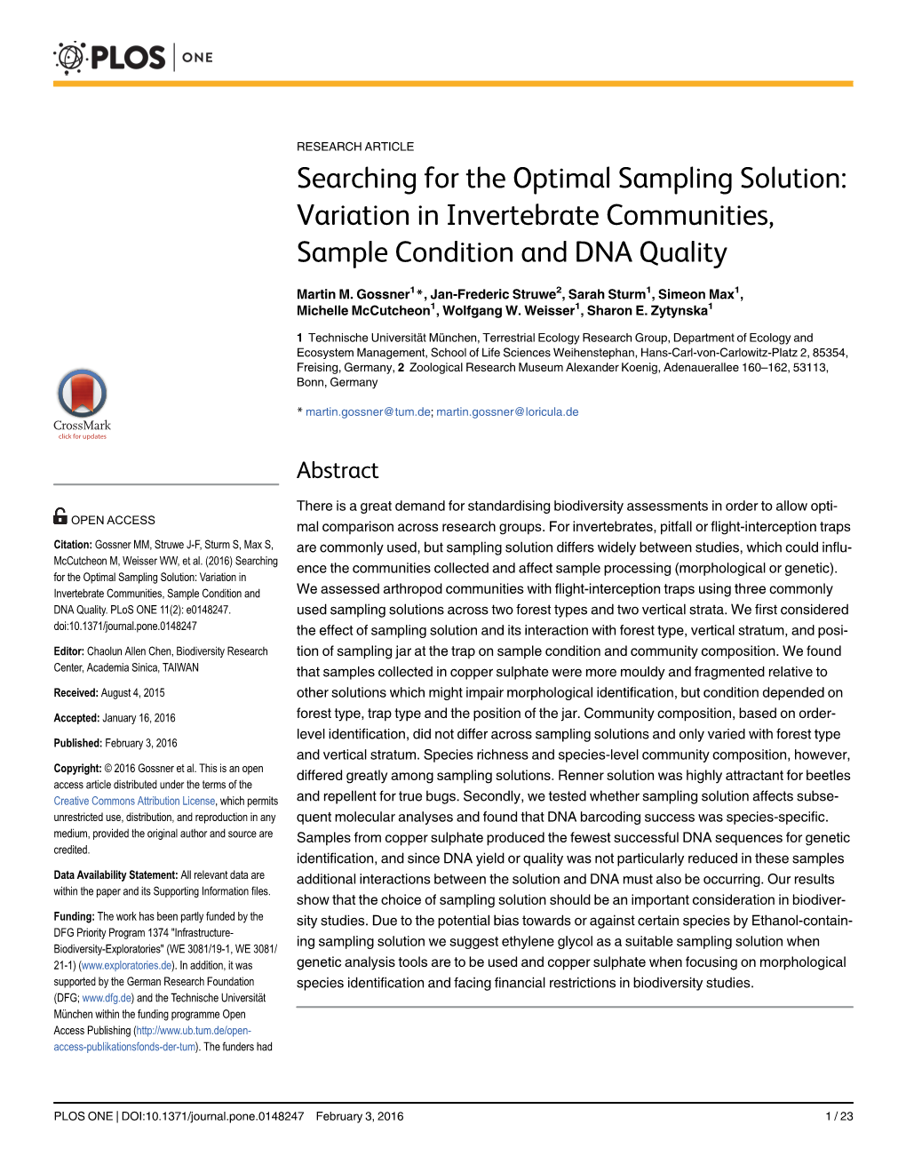 Variation in Invertebrate Communities, Sample Condition and DNA Quality