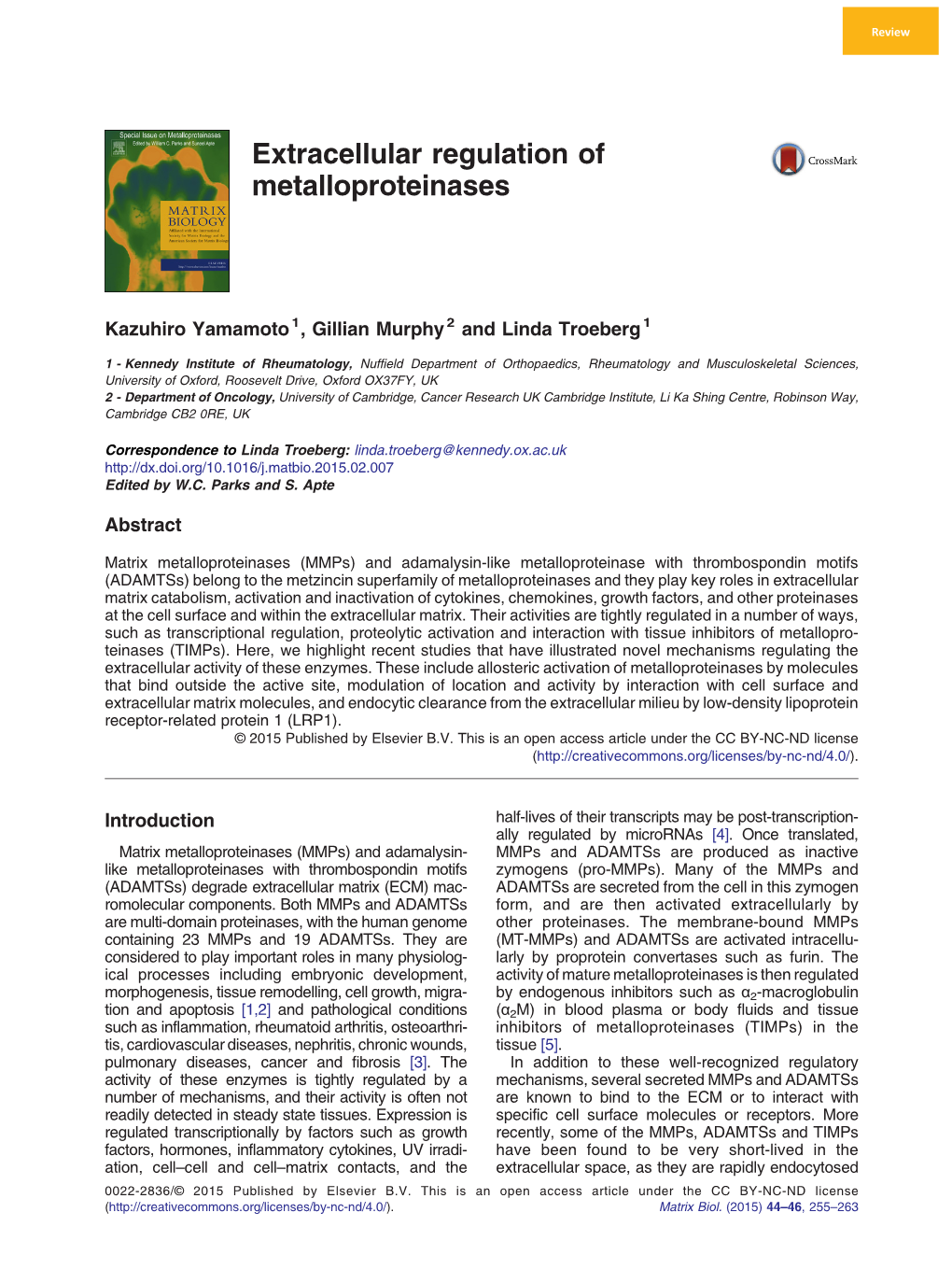 Extracellular Regulation of Metalloproteinases