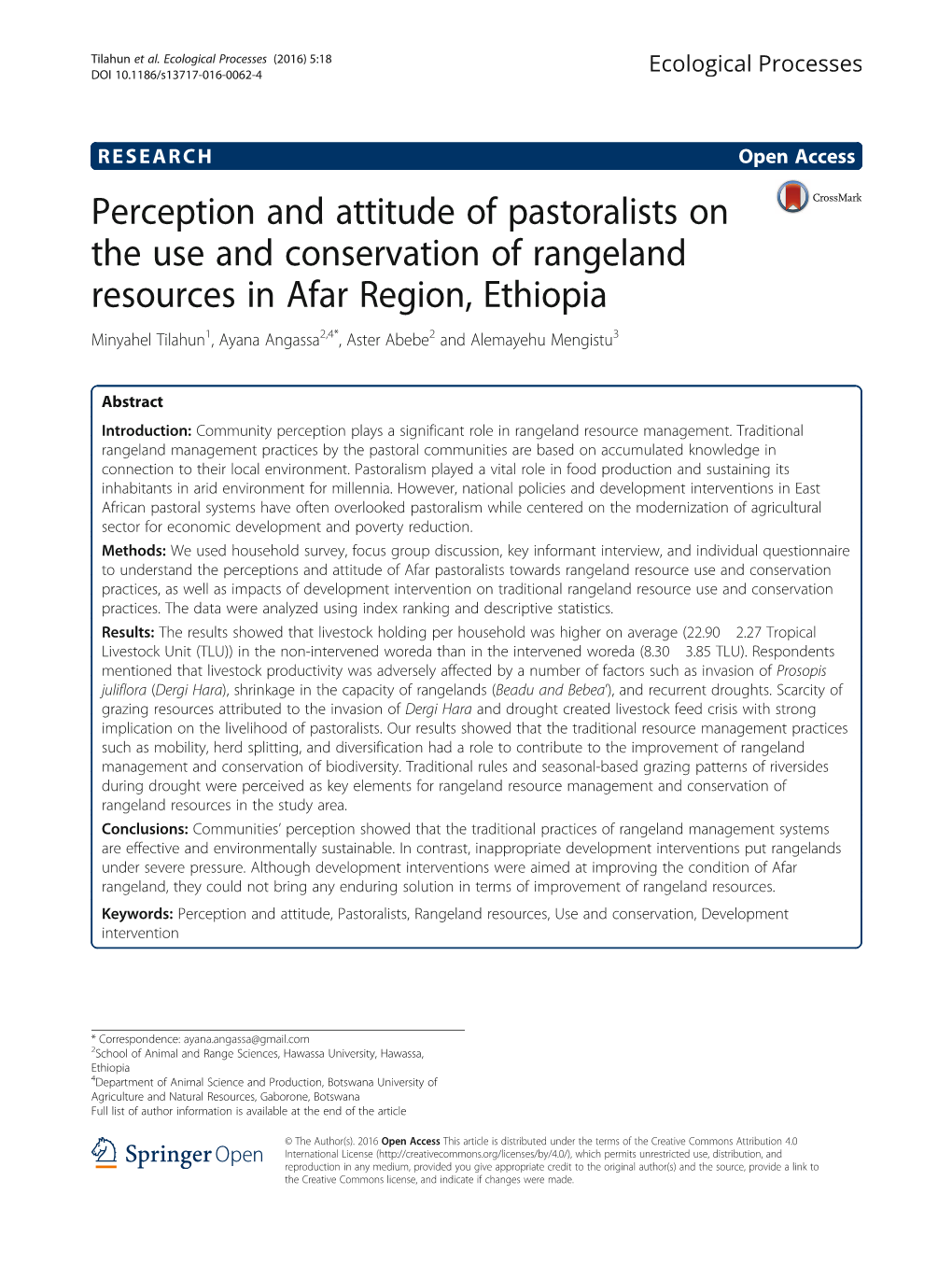 Perception and Attitude of Pastoralists on the Use and Conservation Of