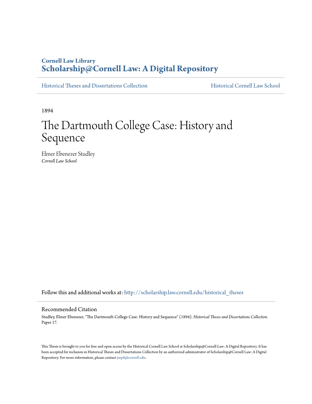 The Dartmouth College Case: History and Sequence