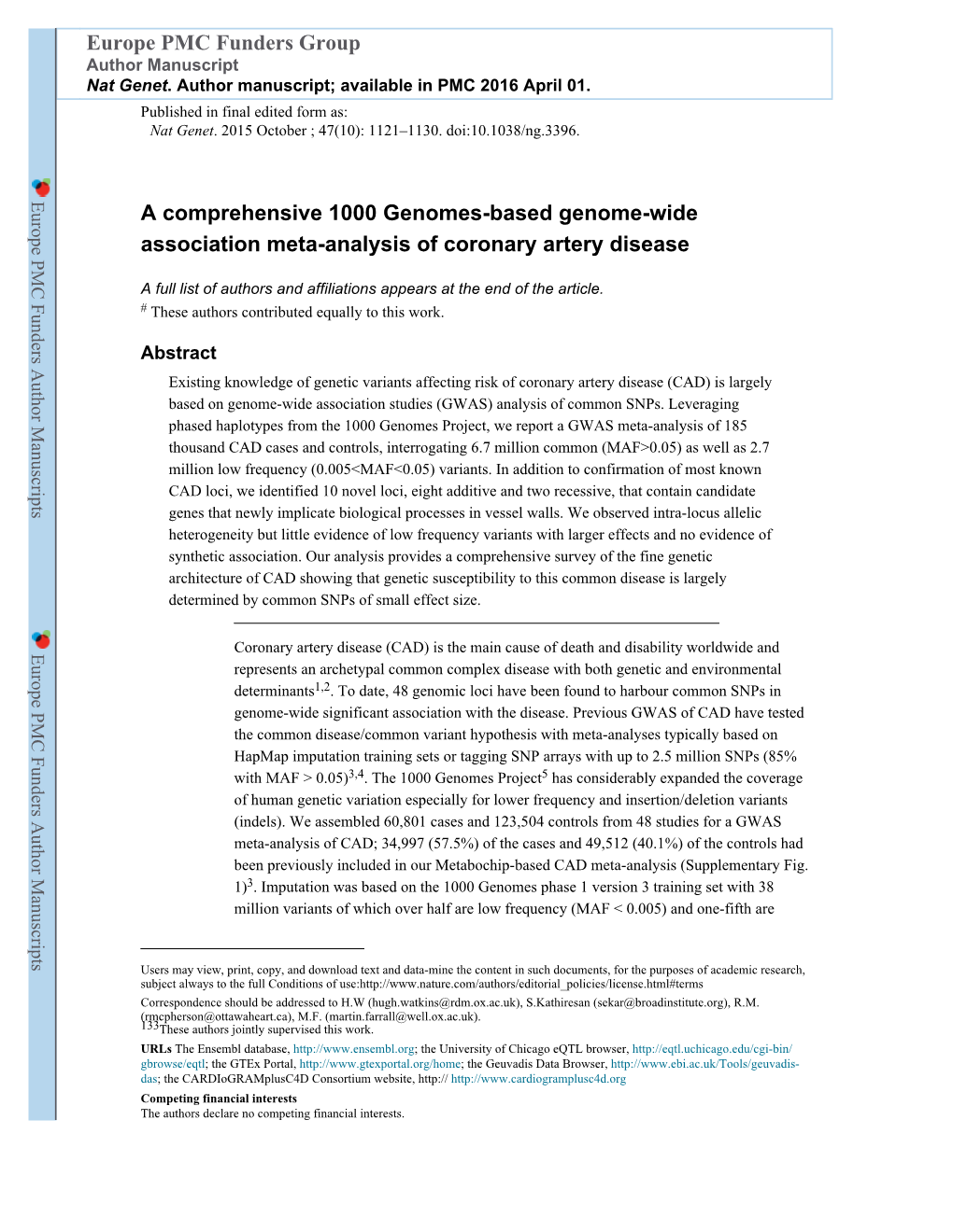 Europe PMC Funders Group Author Manuscript Nat Genet