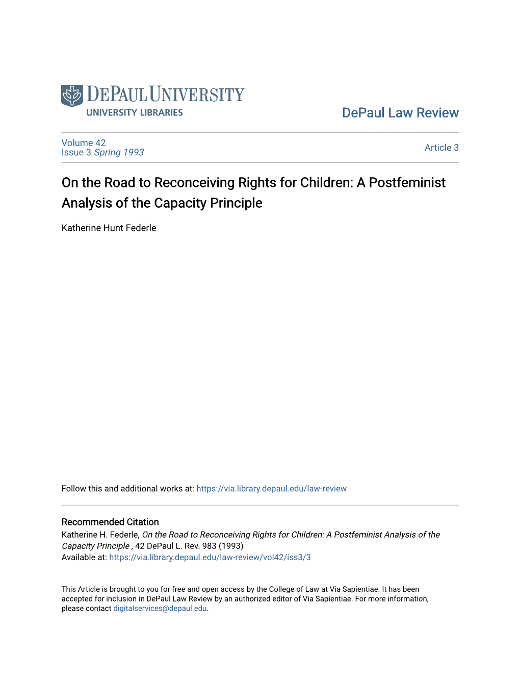 On the Road to Reconceiving Rights for Children: a Postfeminist Analysis of the Capacity Principle