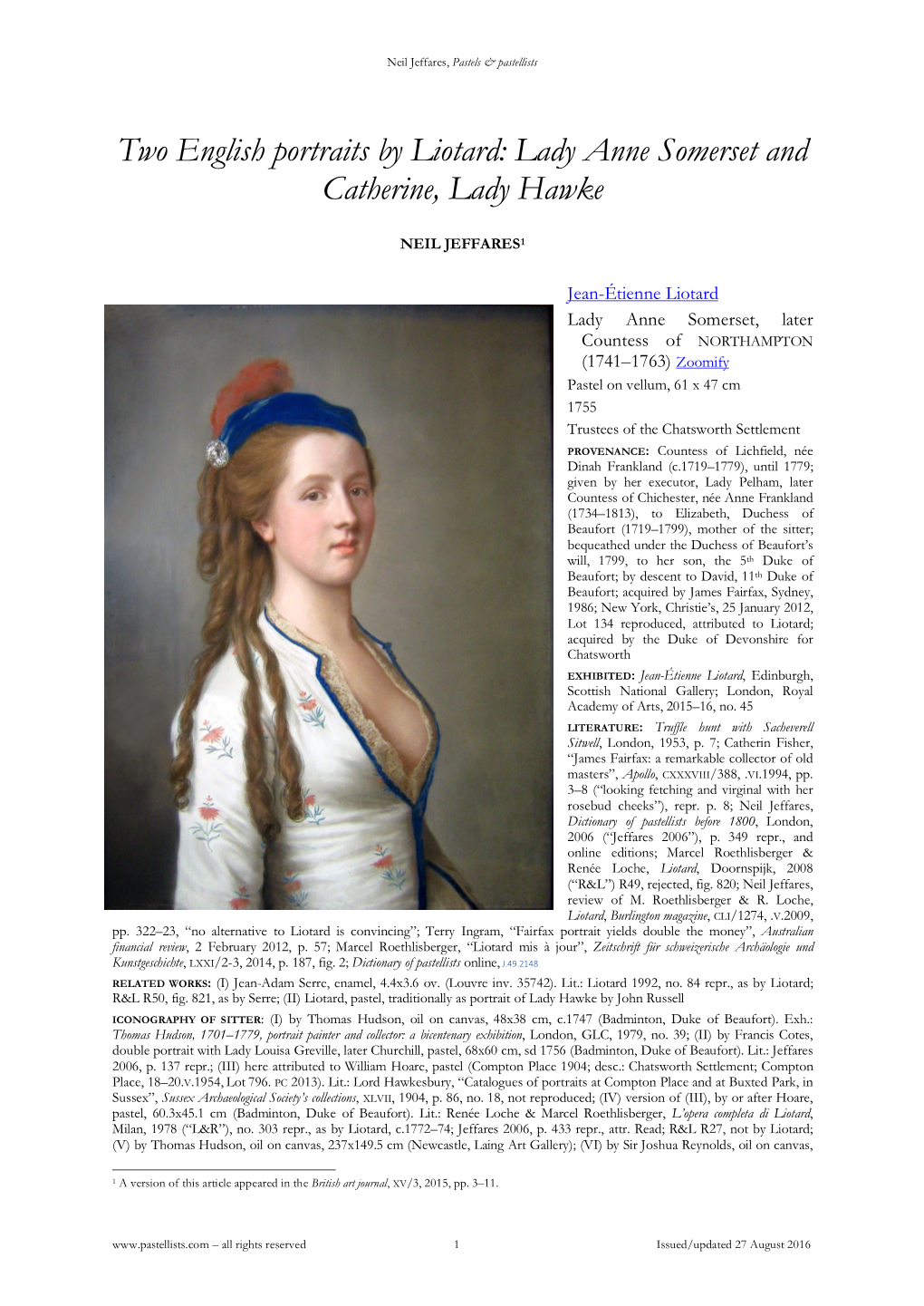 Liotard, Lady Anne Somerset and Lady Hawke