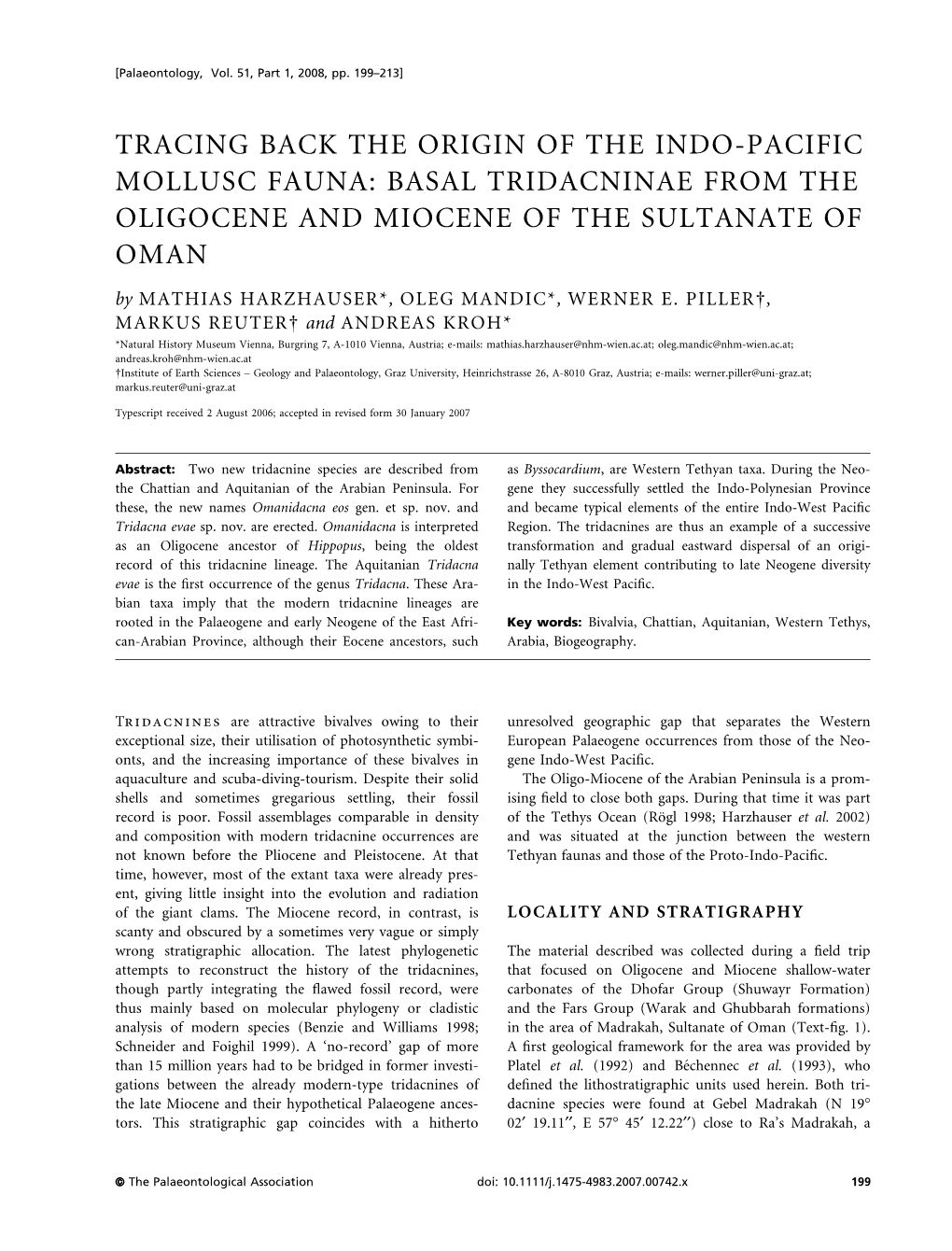 BASAL TRIDACNINAE from the OLIGOCENE and MIOCENE of the SULTANATE of OMAN by MATHIAS HARZHAUSER*, OLEG MANDIC*, WERNER E