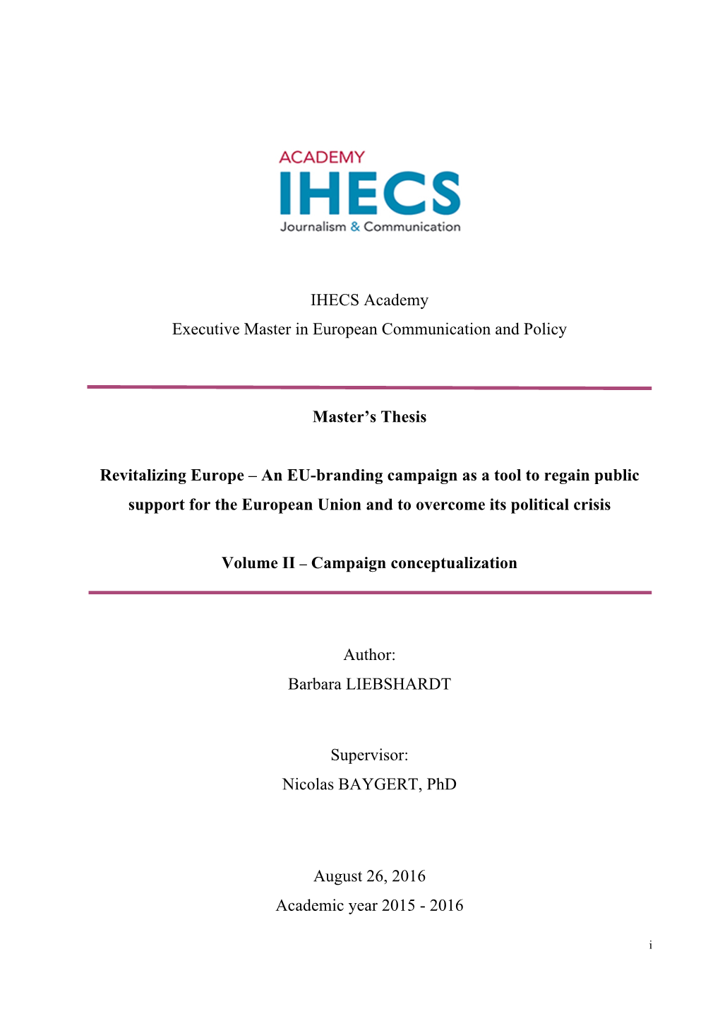 IHECS Academy Executive Master in European Communication and Policy