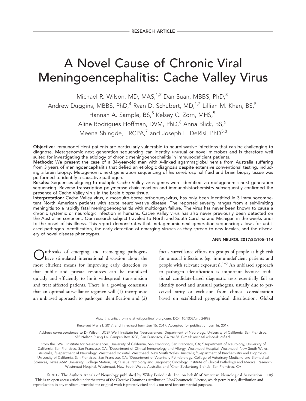 A Novel Cause of Chronic Viral Meningoencephalitis: Cache Valley Virus