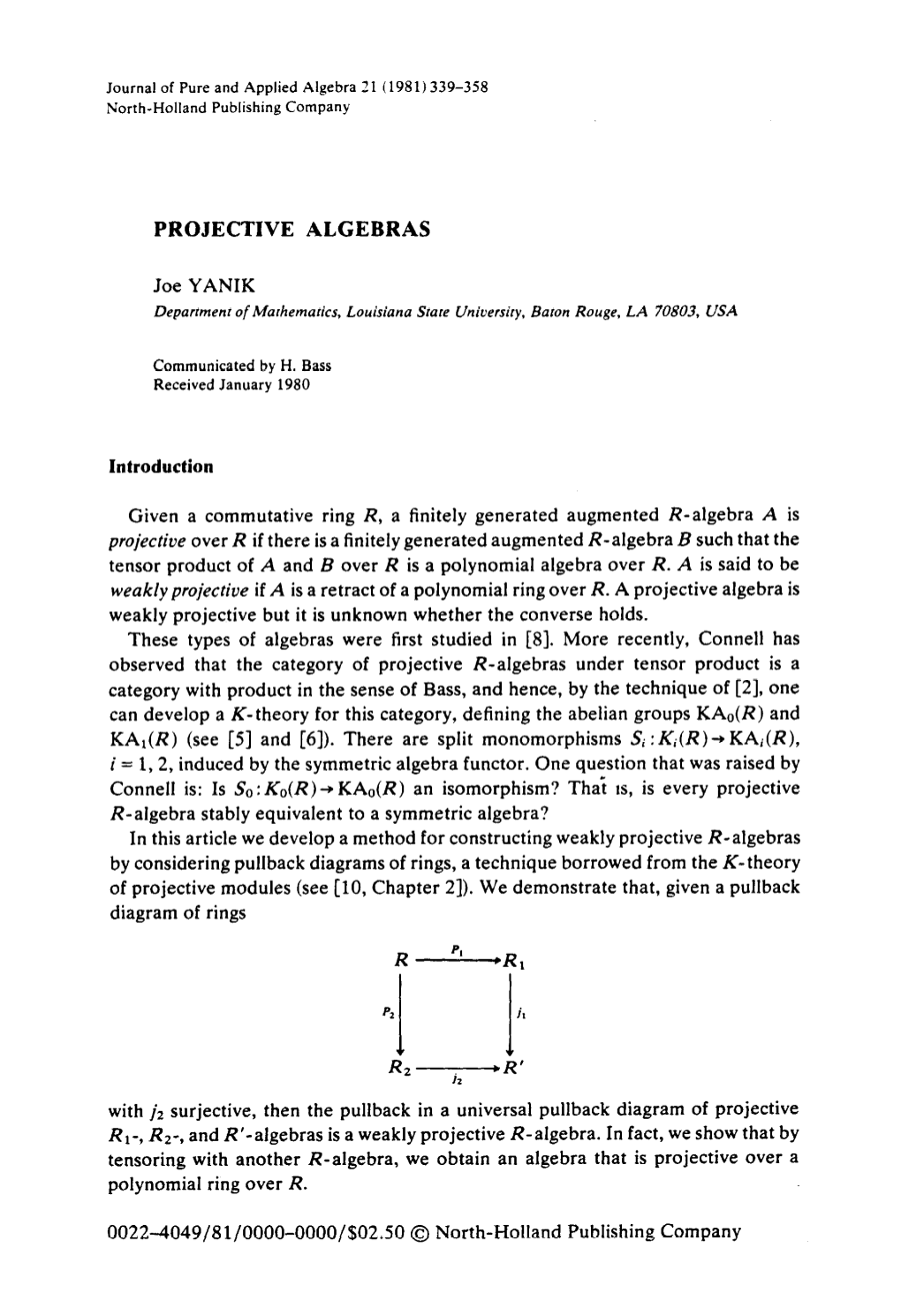 Projective Algebras