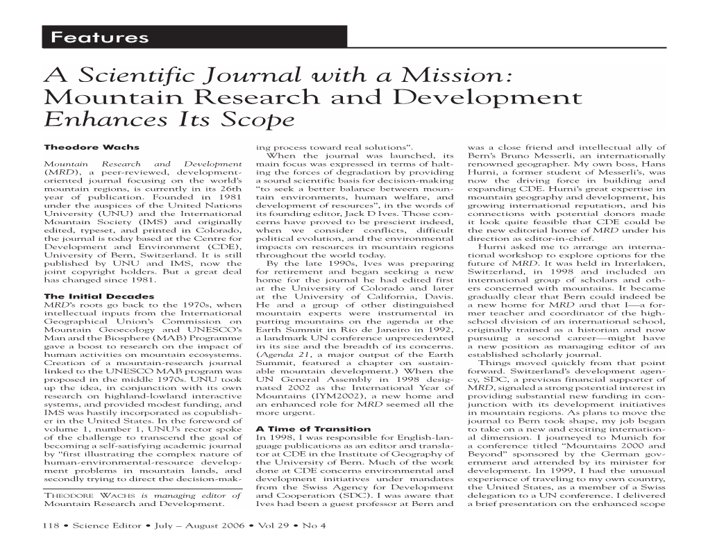 A Scientific Journal with a Mission: Mountain Research and Development Enhances Its Scope