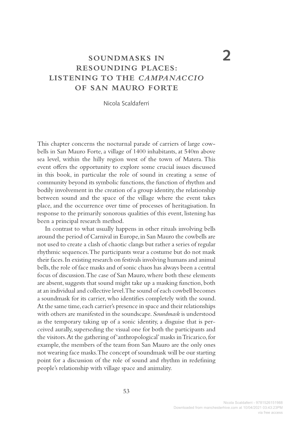 Listening to the Campanaccio of San Mauro Forte