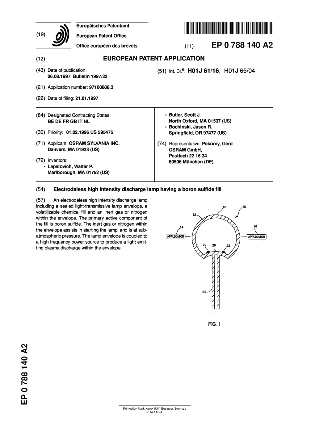 Electrodeless High Intensity Discharge Lamp Having a Boron Sulfide Fill