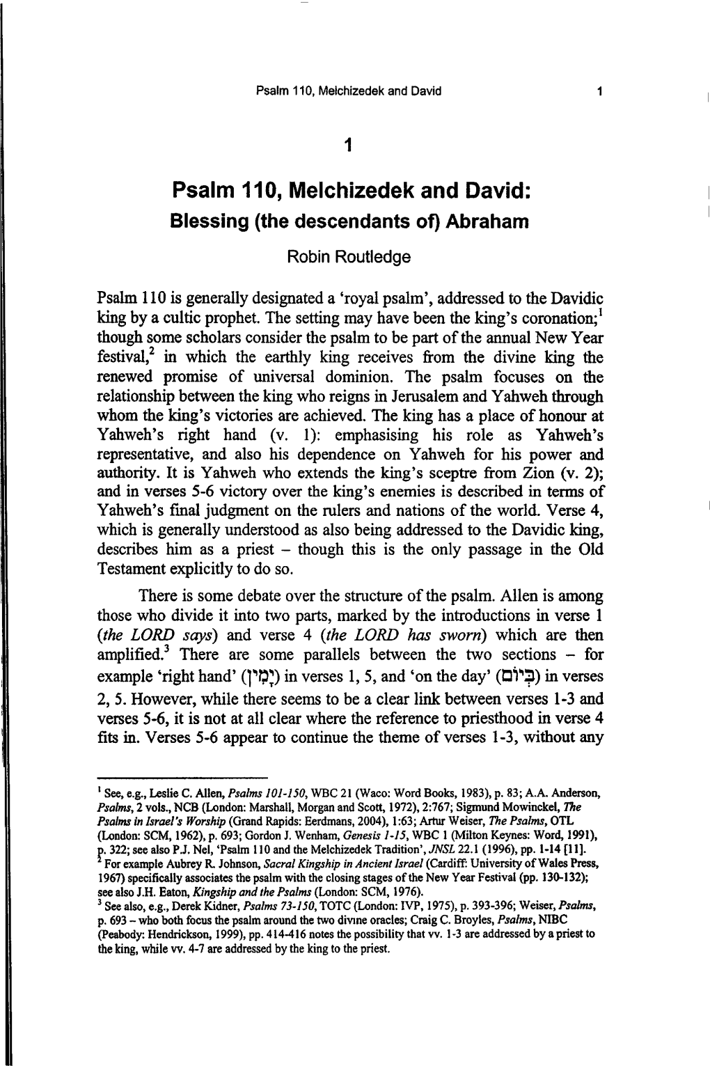 Psalm 110, Melchizedek and David: Blessing (The Descendants Of) Abraham