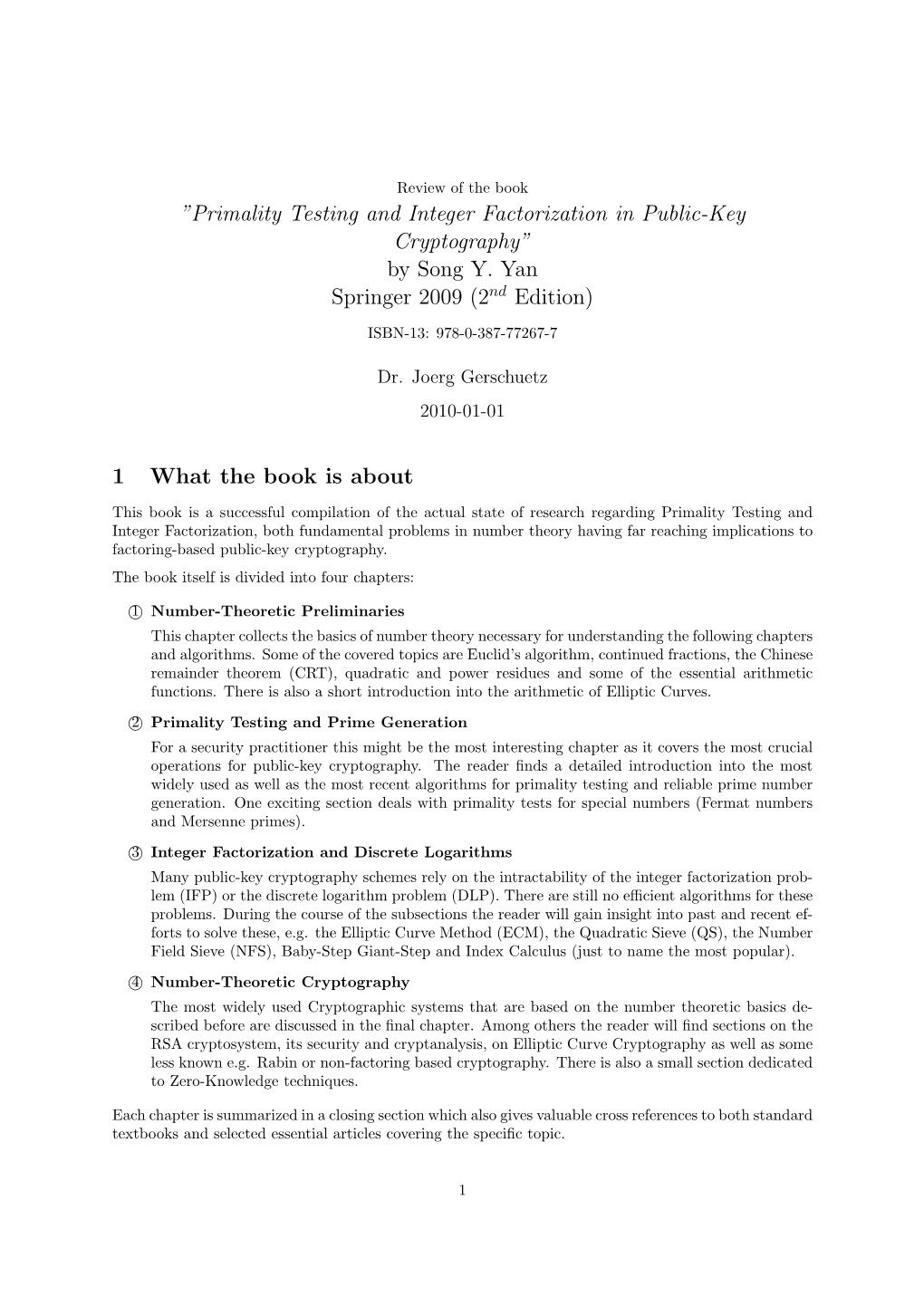 ”Primality Testing and Integer Factorization in Public-Key Cryptography” by Song Y