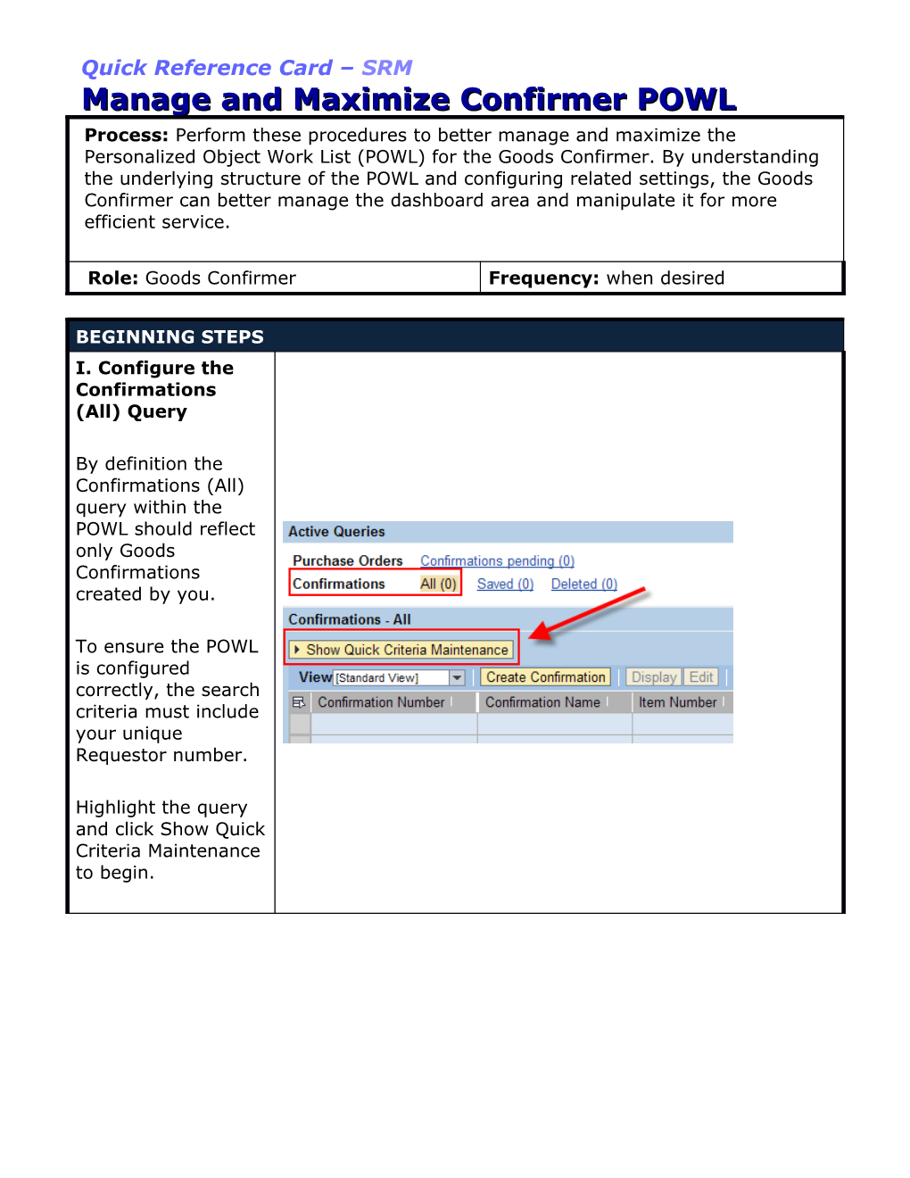 Manage and Maximize Confirmer POWL