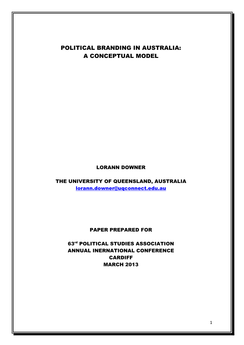 Political Branding in Australia: a Conceptual Model