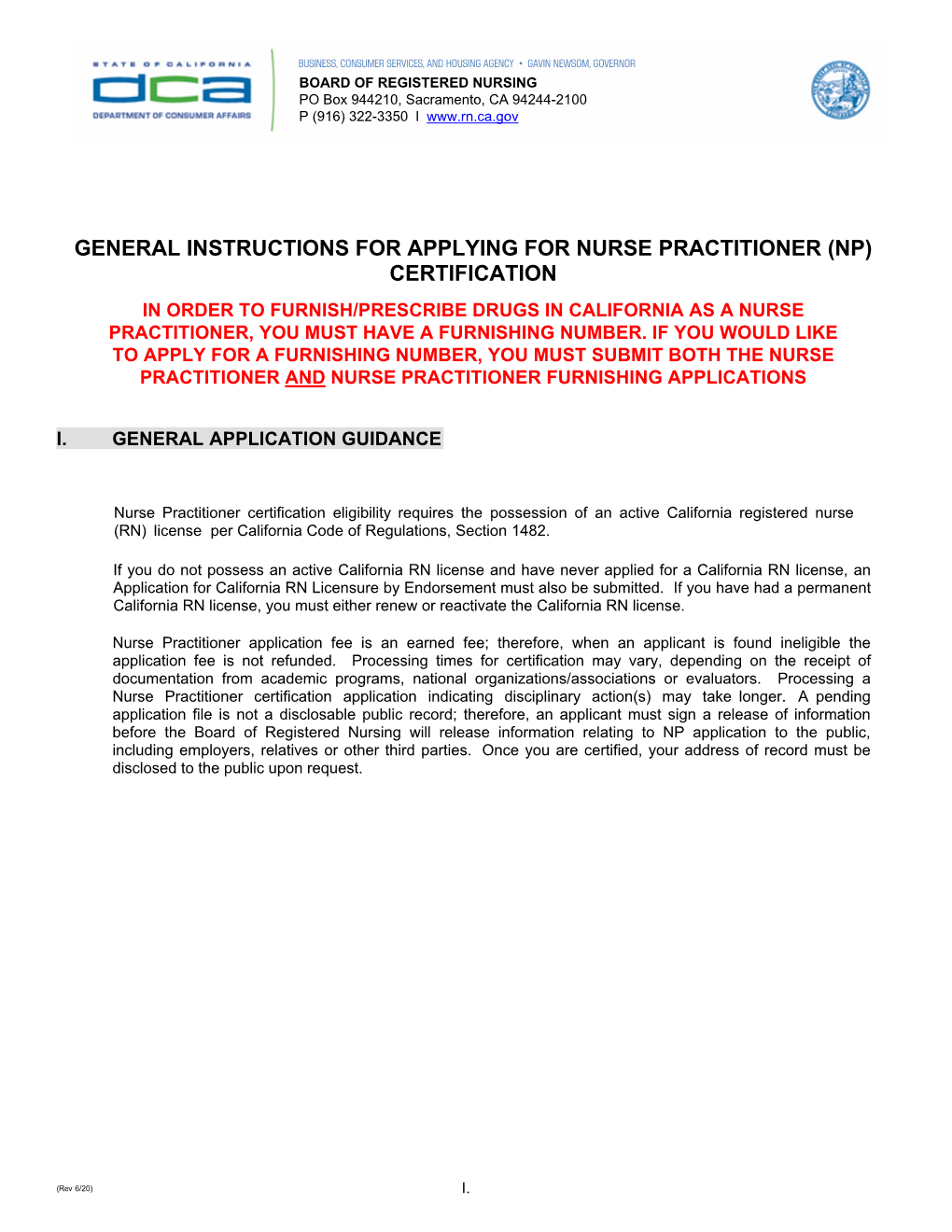 General Instructions for Applying for Nurse Practitioner (Np) Certification