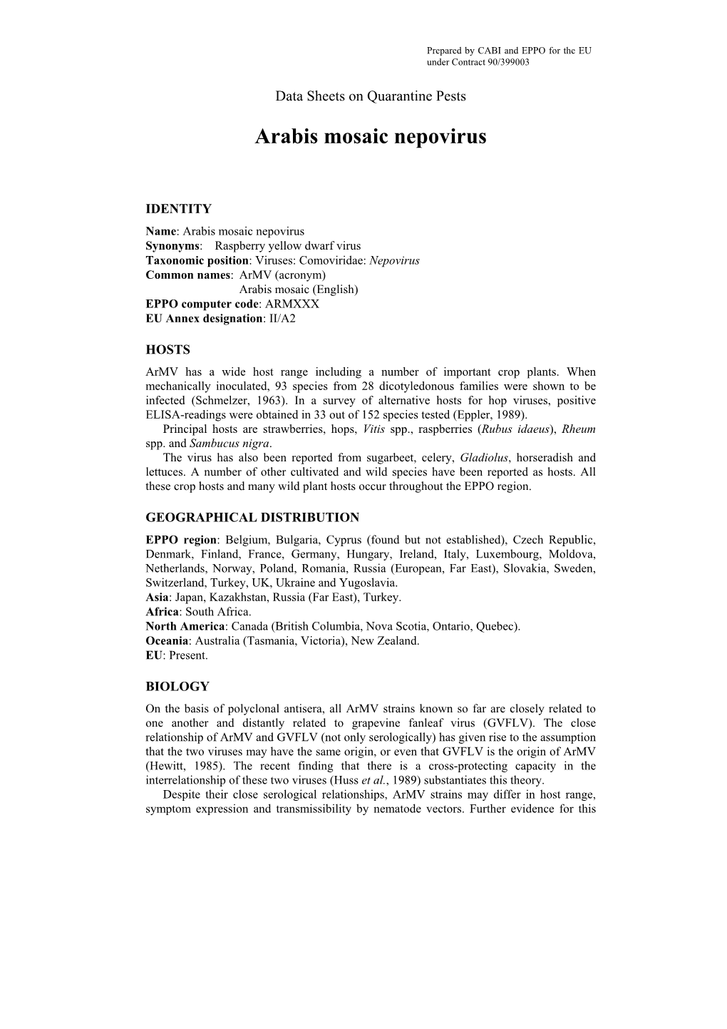 Data Sheet on Arabis Mosaic Nepovirus