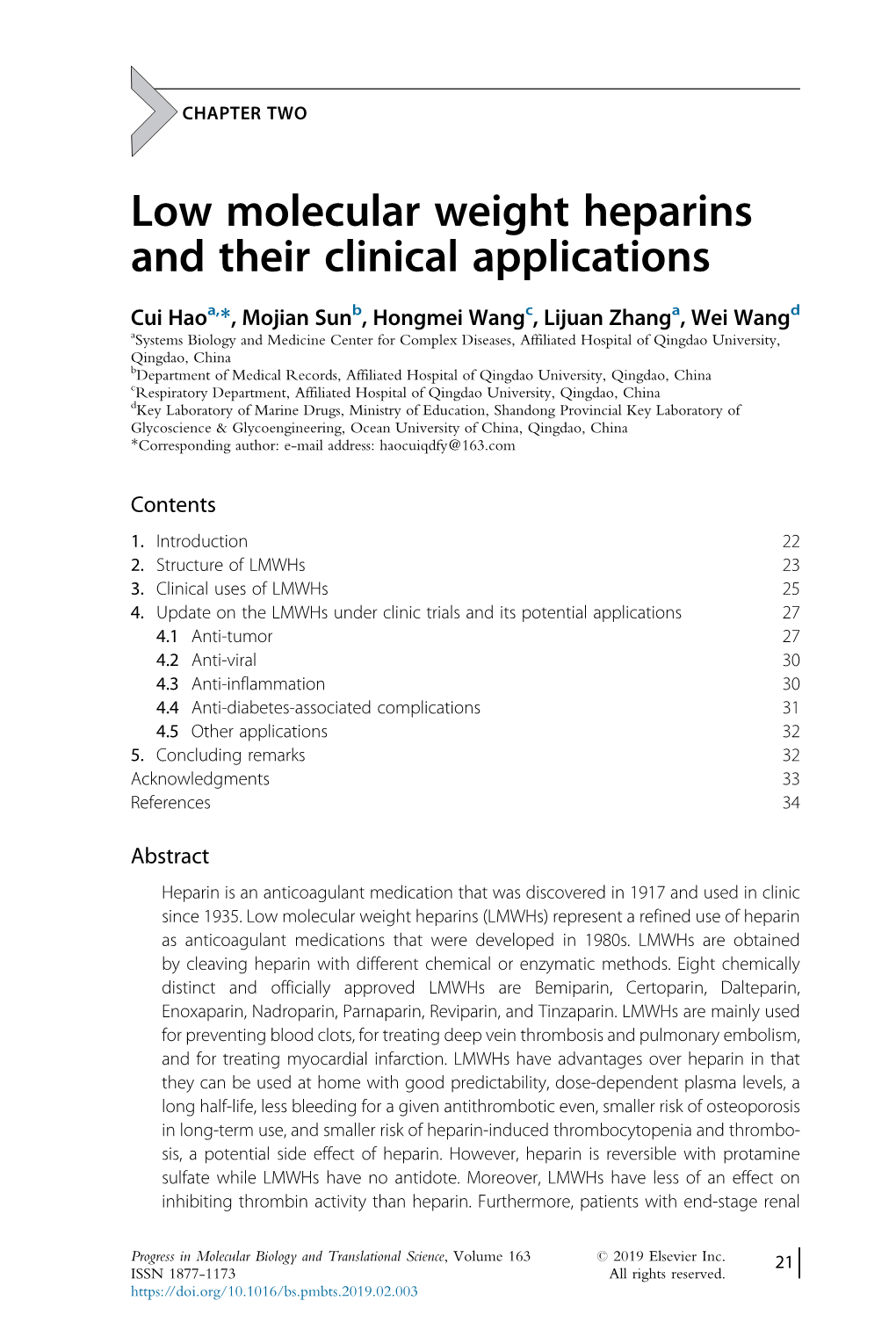 Low Molecular Weight Heparins and Their Clinical Applications