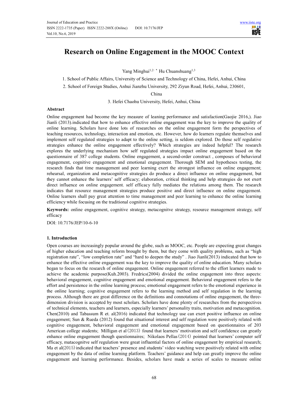 Research on Online Engagement in the MOOC Context