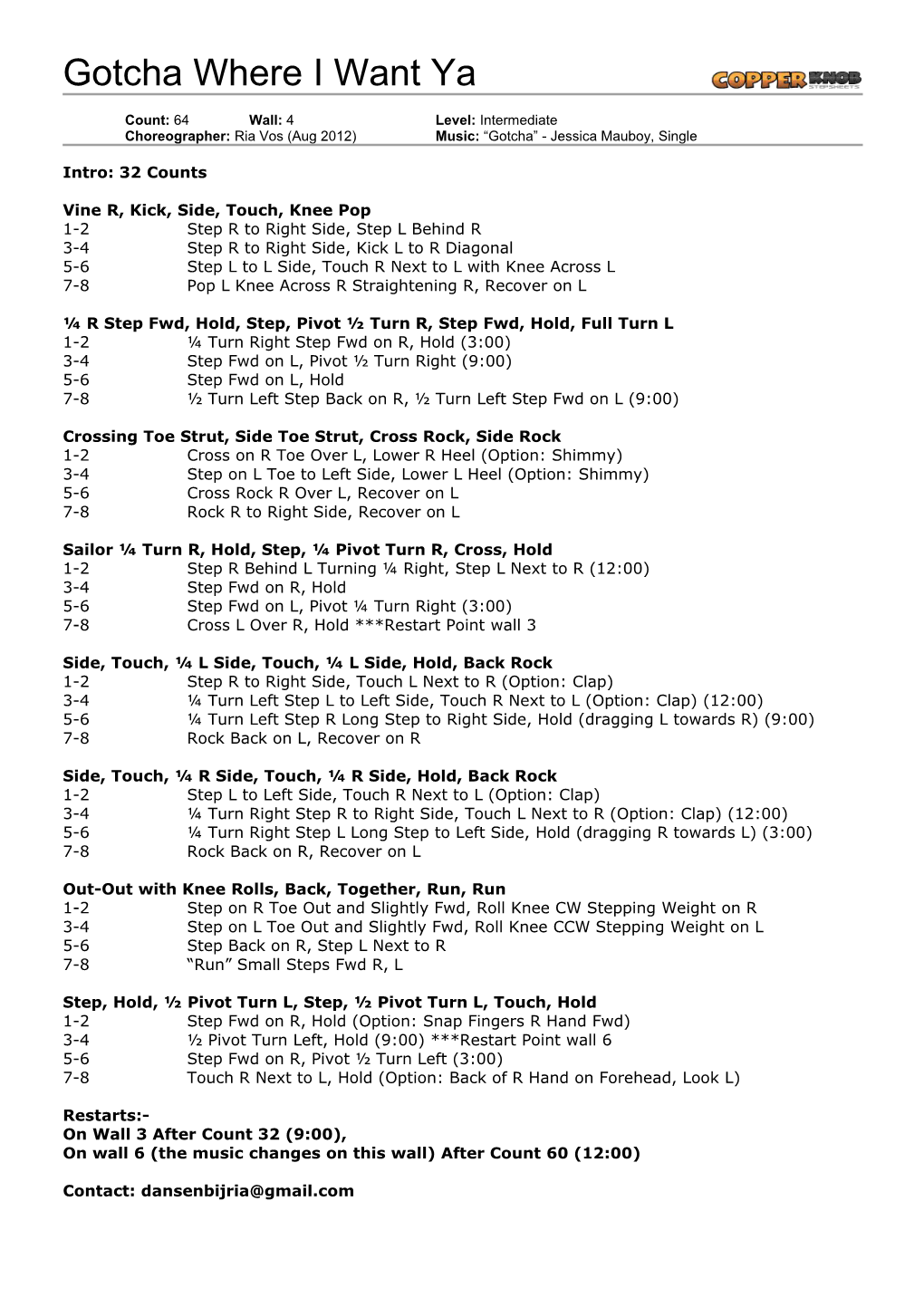 Copperknob - Linedance Stepsheets - Gotcha Where I Want Ya