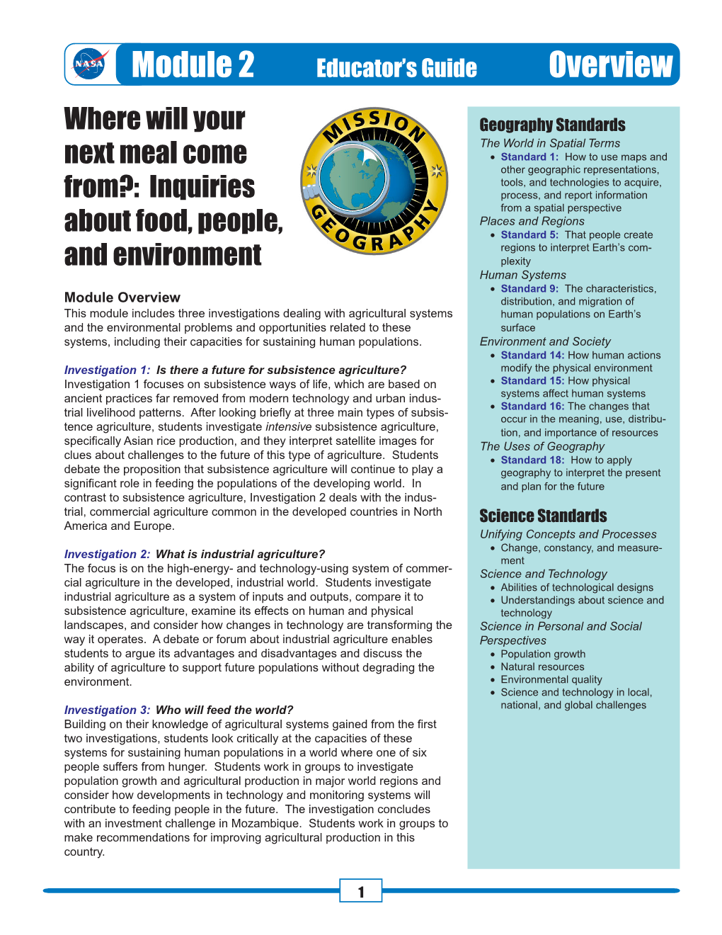 Module Overview and Is There a Future for Subsistance Agriculture?