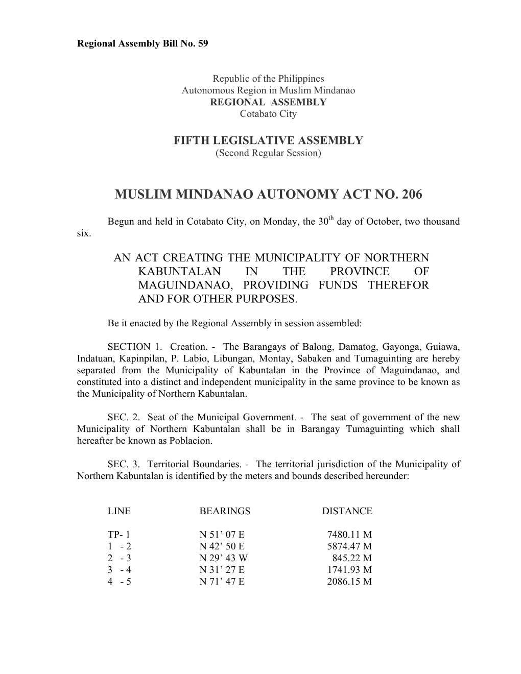 Muslim Mindanao Autonomy Act No. 206