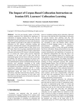 The Impact of Corpus-Based Collocation Instruction on Iranian EFL Learners' Collocation Learning