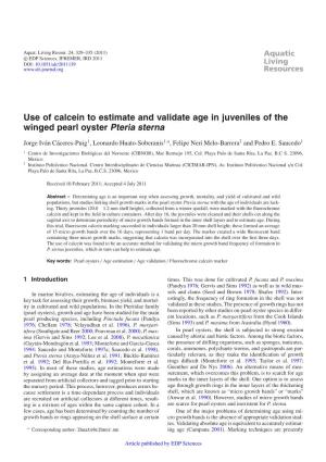 Use of Calcein to Estimate and Validate Age in Juveniles of the Winged Pearl Oyster Pteria Sterna