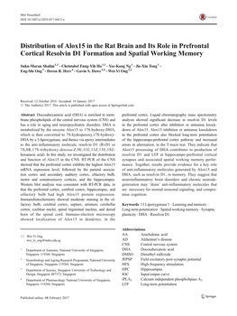 Distribution of Alox15 in the Rat Brain and Its Role in Prefrontal Cortical Resolvin D1 Formation and Spatial Working Memory