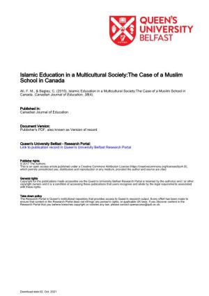 Islamic Education in a Multicultural Society:The Case of a Muslim School in Canada