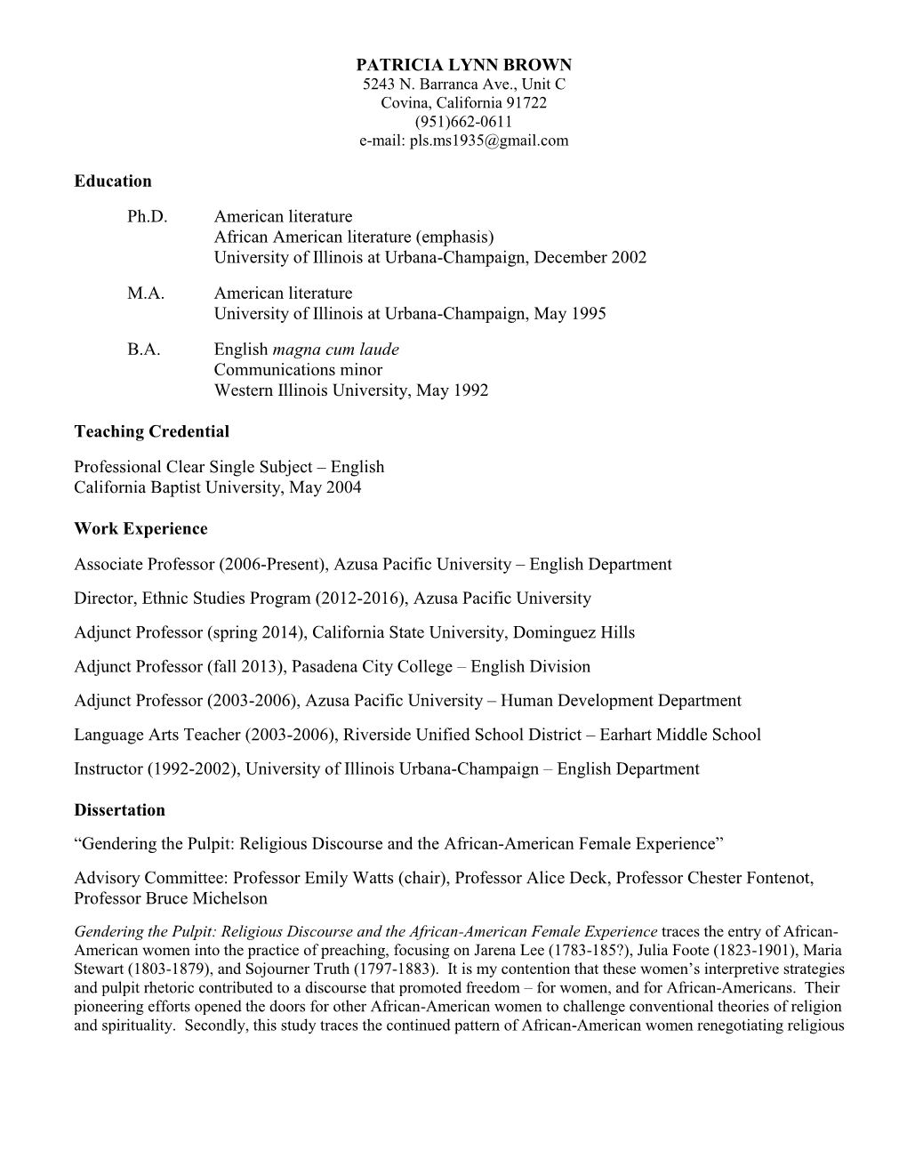 Full Curriculum Vitae (PDF)