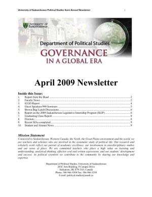 April 2009 Newsletter