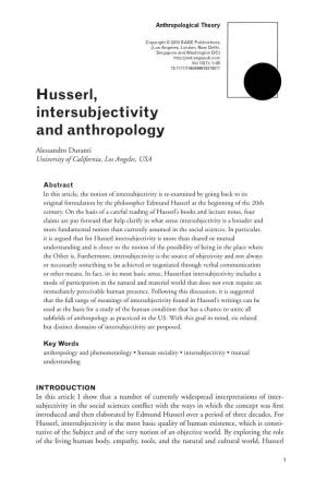Husserl, Intersubjectivity and Anthropology