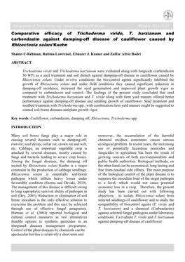 Comparative Efficacy of Trichoderma Viride, T. Harzianum Rhizoctonia