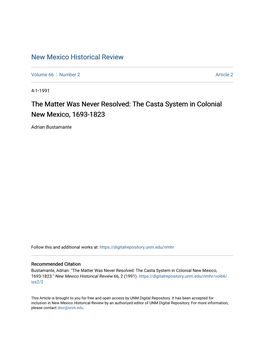The Casta System in Colonial New Mexico, 1693-1823