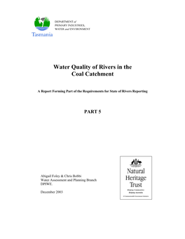 Water Quality of Rivers in the Coal Catchment