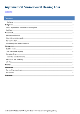 Asymmetrical Sensorineural Hearing Loss Pathway 1 Background