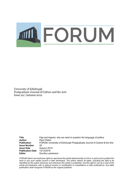 University of Edinburgh Postgraduate Journal of Culture and the Arts Issue 29 | Autumn 2019