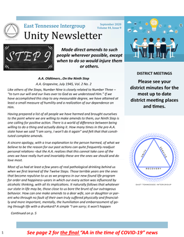 Unity Newsletter Made Direct Amends to Such People Wherever Possible, Except When to Do So Would Injure Them Or Others