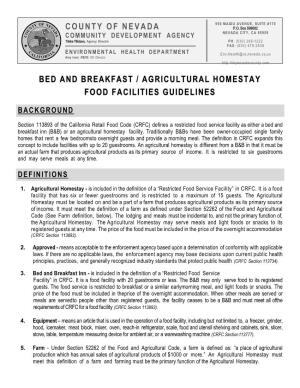 Bed and Breakfast / Agricultural Homestay Food Facilities Guidelines