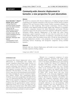 Community-Wide Character Displacement in Barnacles: a New Perspective for Past Observations