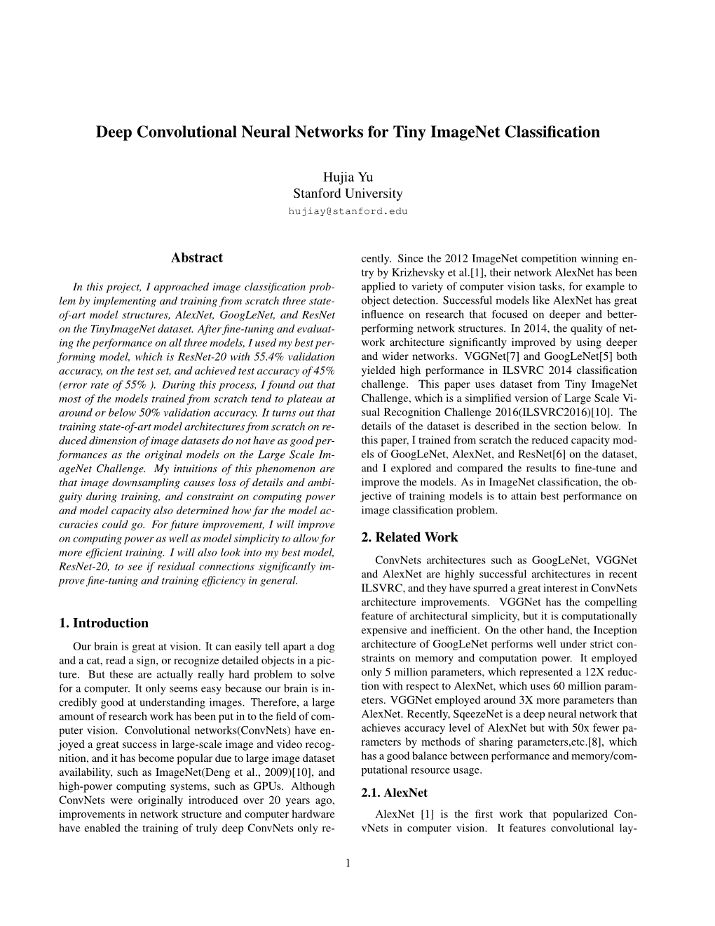 Deep Convolutional Neural Networks for Tiny Imagenet Classification